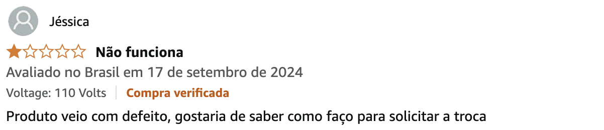 Comentário negativo de um comprador sobre uma cafeteira